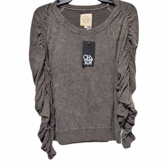 Chaser Tops - Chaser Vintage Wash Shirred Sleeve Sweatshirt sz Large